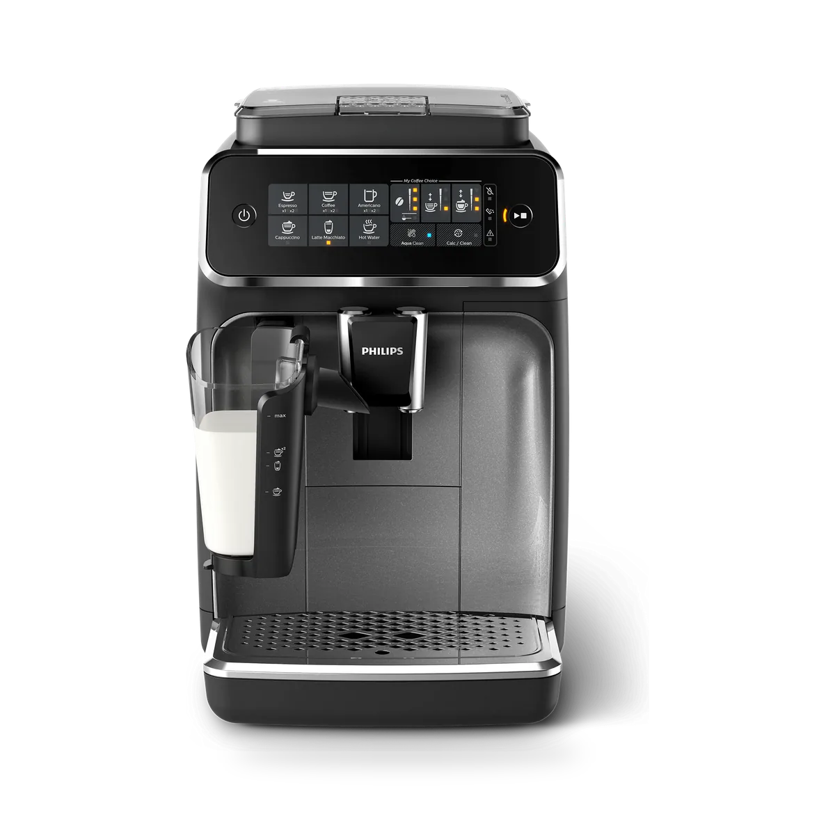 Кофемашина Philips EP3246/70 LatteGo, чёрная, вид спереди