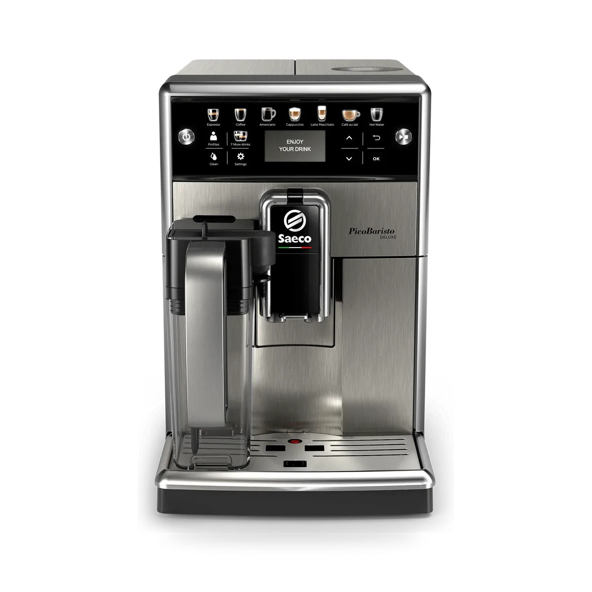 Кофемашина Saeco PicoBaristo Deluxe SM5573/10, стальная, вид спереди