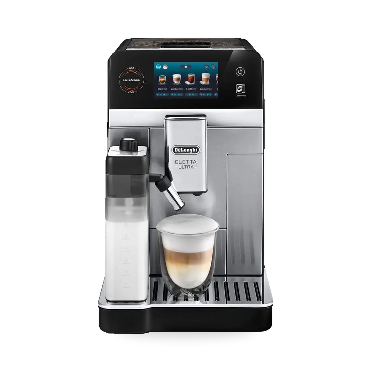 Кофемашина De’Longhi Eletta Ultra ECAM470.85.MB с молочником LatteCrema, вид спереди