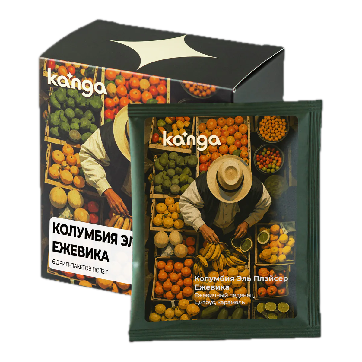 Кофе Колумбия Эль Плэйсер Ежевика от Kanga Roasters, коробка 6 дрип-пакетов по 12 г