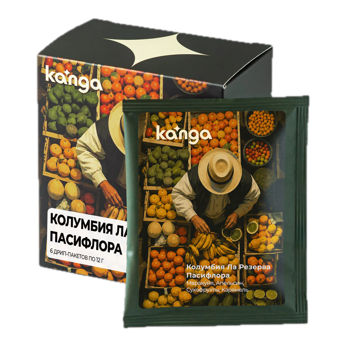 Кофе Колумбия Ла Резерва Пасифлора от Kanga Roasters, коробка 6 дрип-пакетов по 12 г