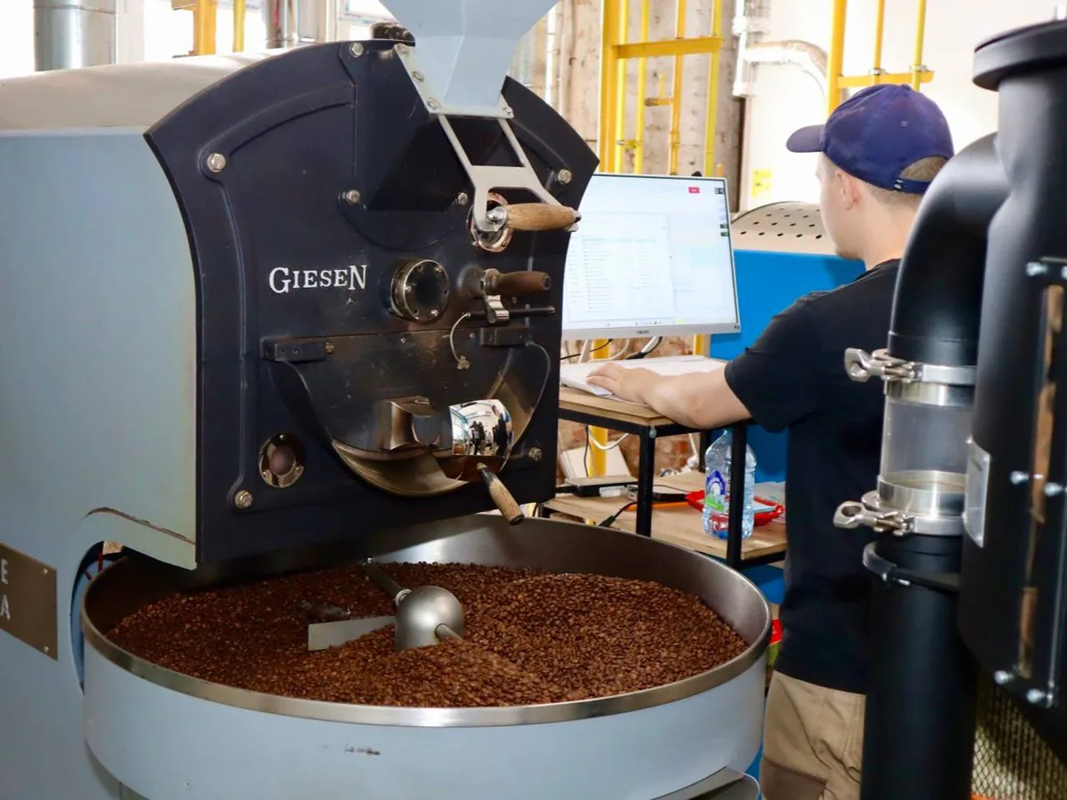 Ростер Giesen на производстве Чебоко: выгрузка обжаренного зерна