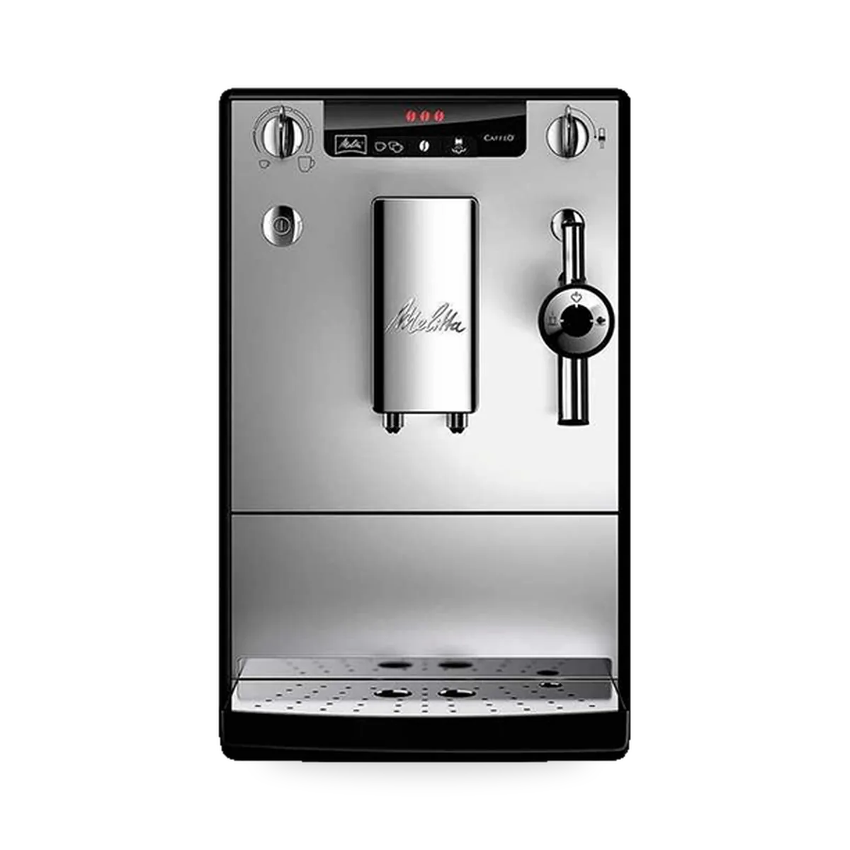 Кофемашина Melitta Caffeo Solo & Perfect Milk Silver, серебристая, узкий корпус, вид спереди